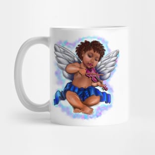 Black Angel child playing the violin - Serene sun kissed curly haired Baby cherub angel classical art Mug